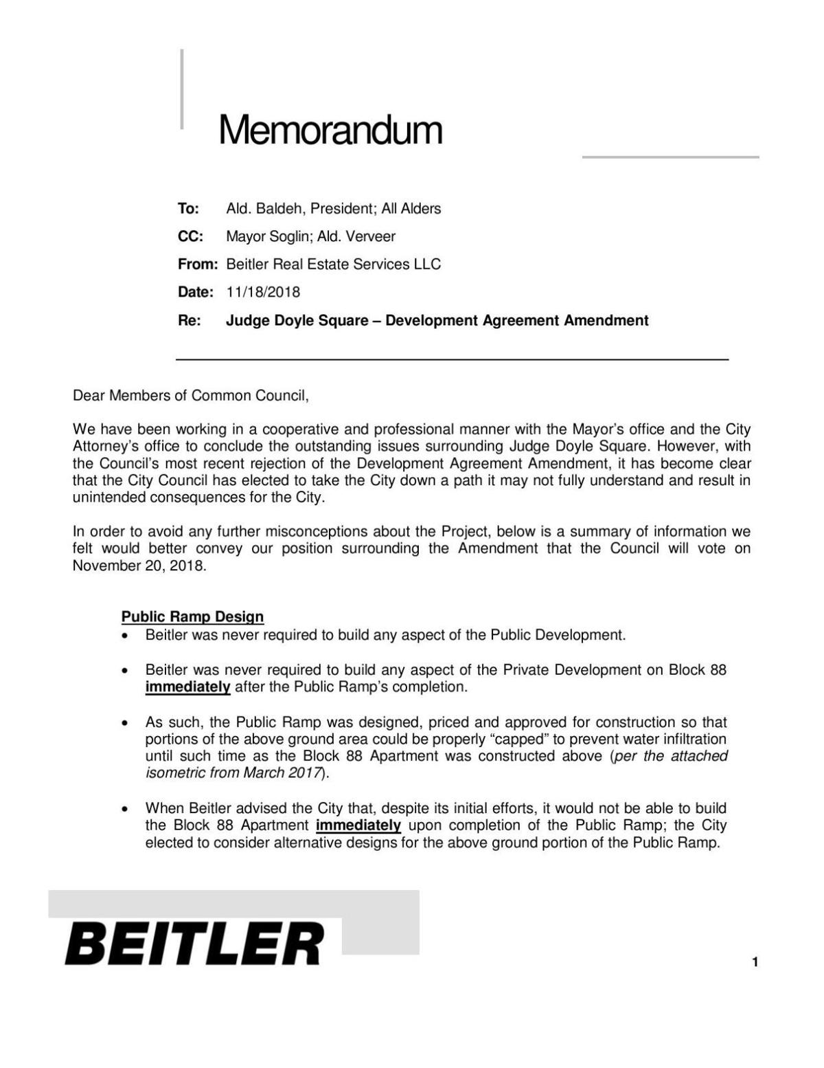 Memo from Beitler Real Estate Services