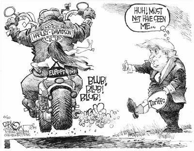 Afbeeldingsresultaat voor Harley Trump Tax cartoon