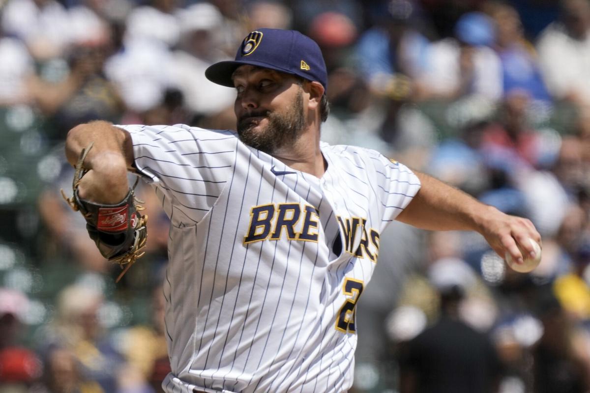 Milwaukee Brewers' Raimel Tapia strikes out during the sixth inning of a  baseball game against the Minnesota Twins, Wednesday, June 14, 2023, in  Minneapolis. Minnesota won 4-2. (AP Photo/Stacy Bengs Stock Photo - Alamy