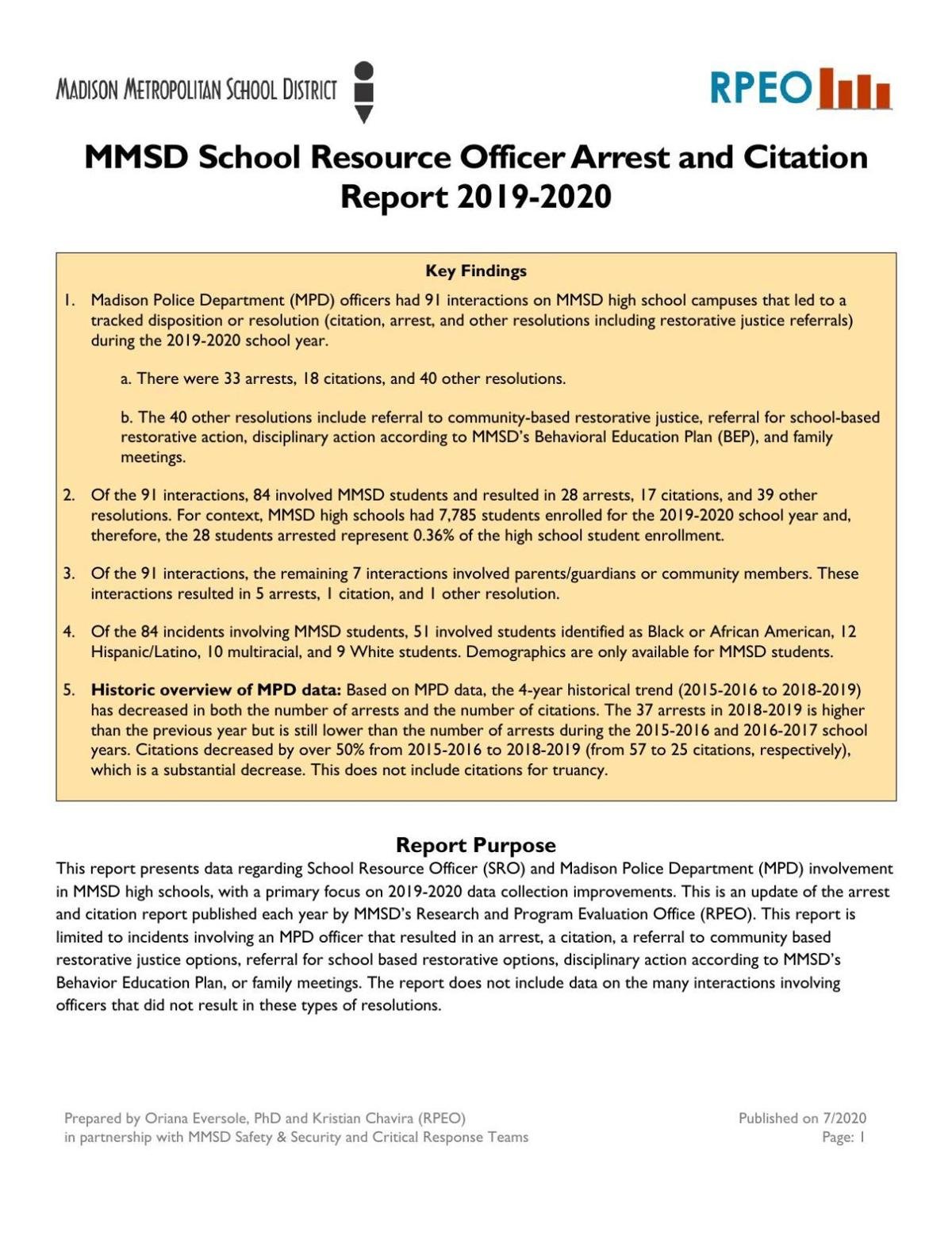 New Report Shows Arrests Citations At Mmsd High Schools In 19 Remain Disproportionate Local Education Madison Com