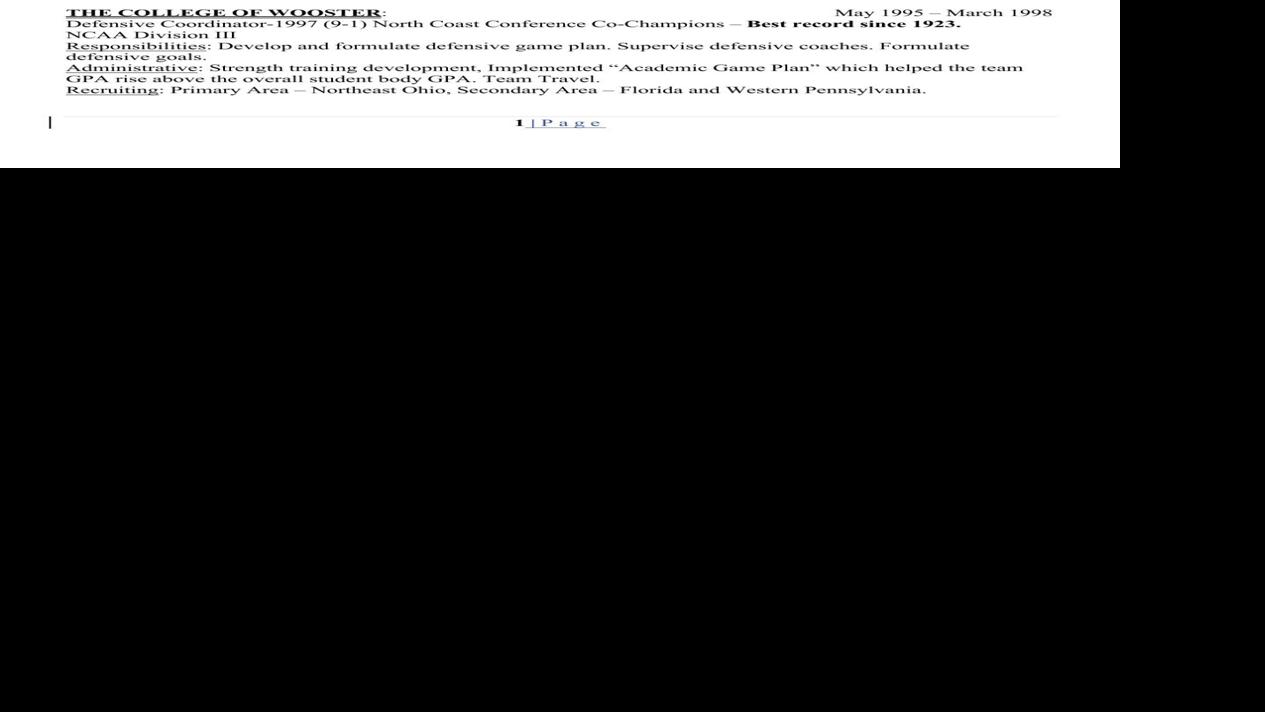 Dean Paul Resume For Uw Whitewater Football Coach Candidate