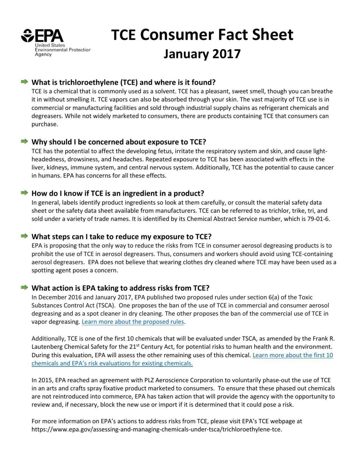 Consumer Crafts Review >> Tce Factsheet From Epa Madison Com Consumer Crafts Review >> Tce Factsheet From Epa Madison Com