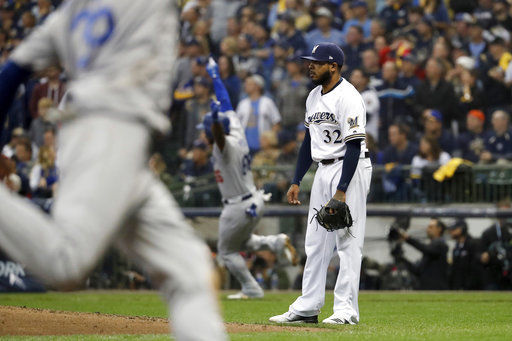 Jeremy Jeffress Dodgers homer, AP photo
