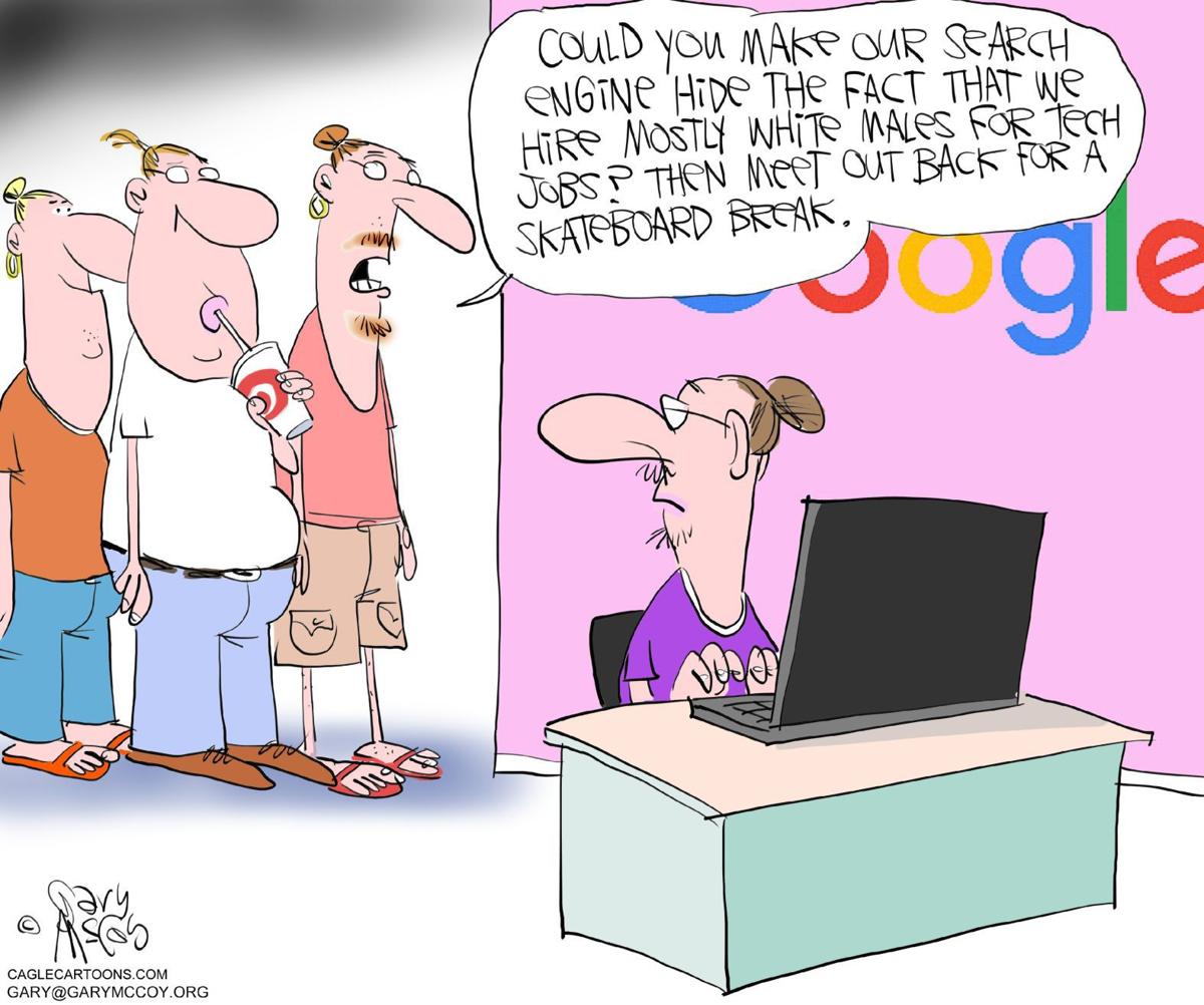 Tech industry hides its hiring practices, in Gary McCoy's latest political cartoon Tech industry hides its hiring practices, in Gary McCoy's latest political cartoon