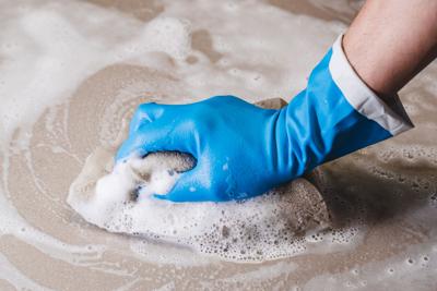 Cleaning on the tile floor.