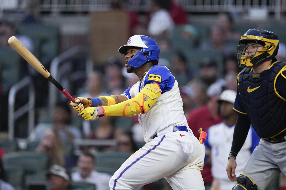 Milwaukee Brewers' Raimel Tapia strikes out during the sixth inning of a  baseball game against the Minnesota Twins, Wednesday, June 14, 2023, in  Minneapolis. Minnesota won 4-2. (AP Photo/Stacy Bengs Stock Photo - Alamy