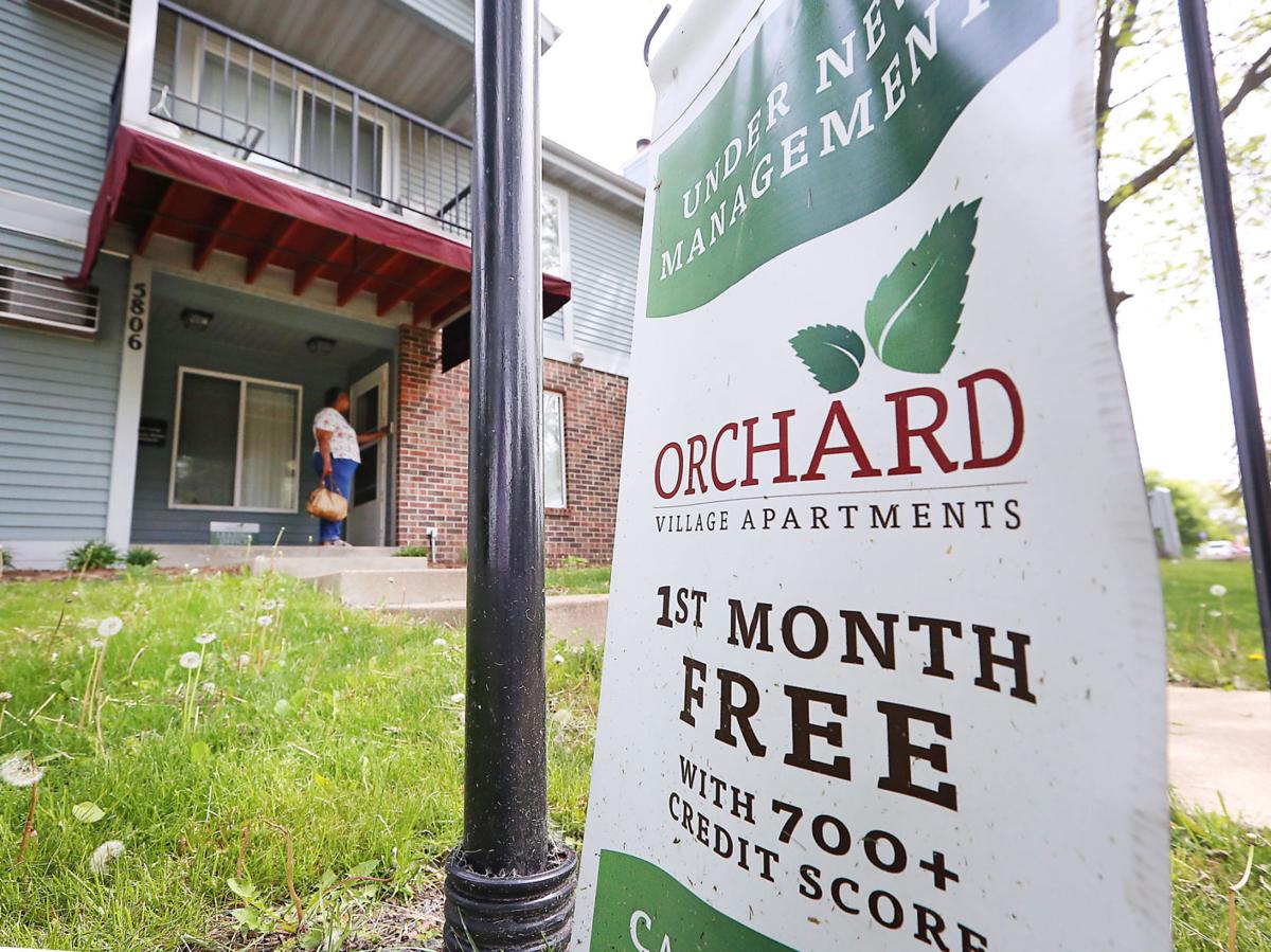 Leasing sign at Orchard Village Apartments