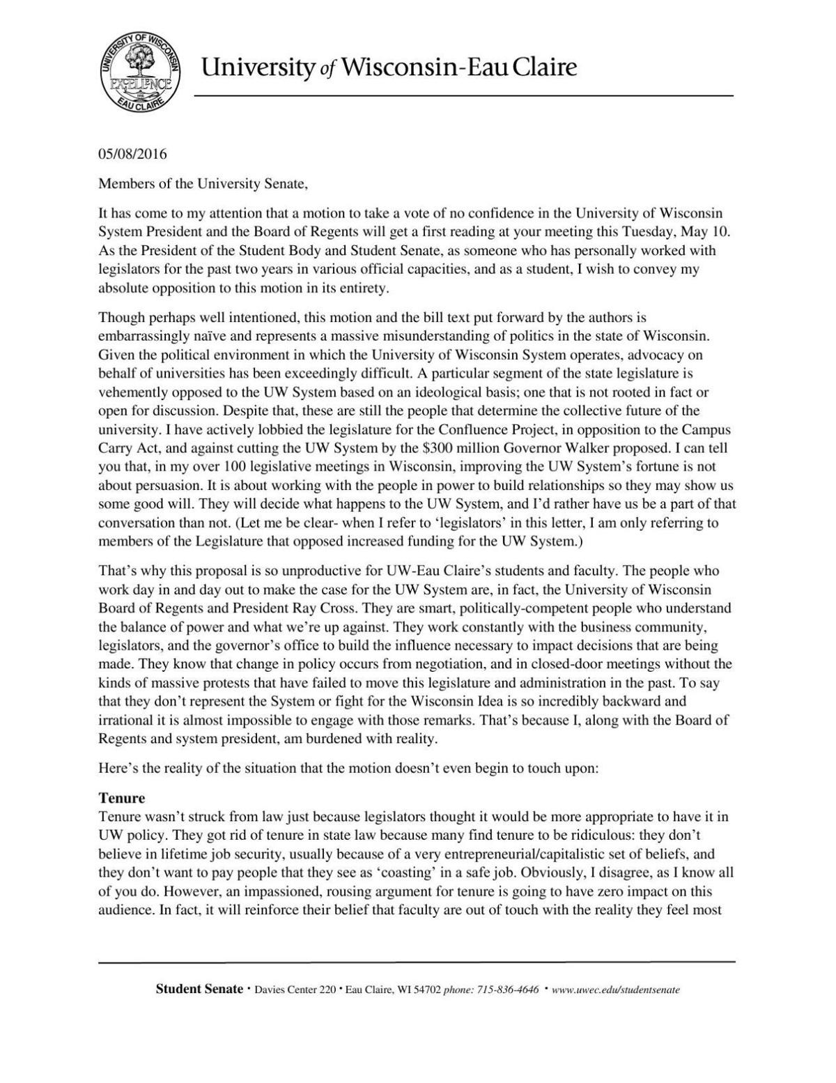 Jake Wrasse No Confidence letter Jake Wrasse No Confidence letter