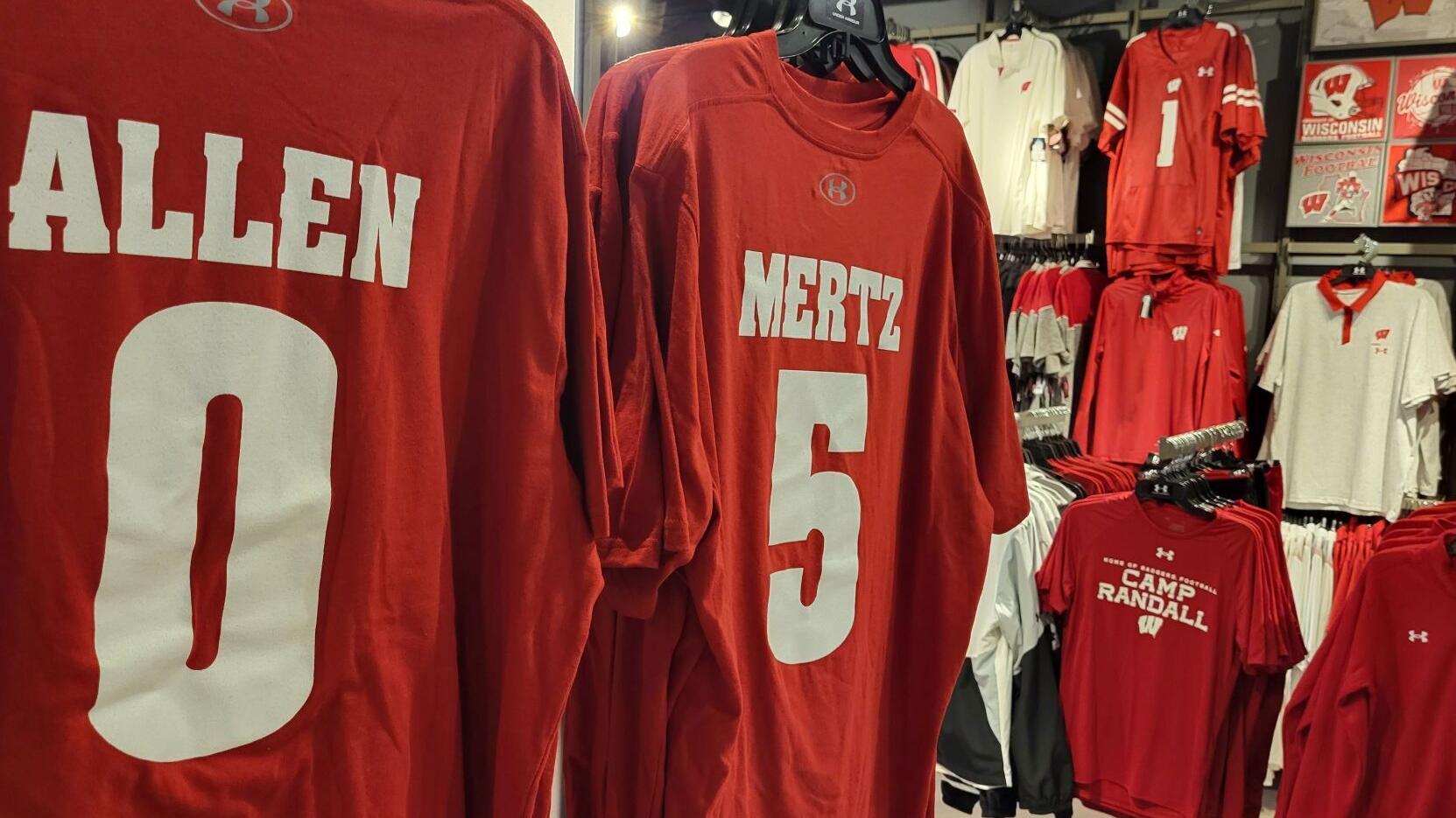 Player names arrive on Wisconsin T-shirts, and jerseys are coming soon