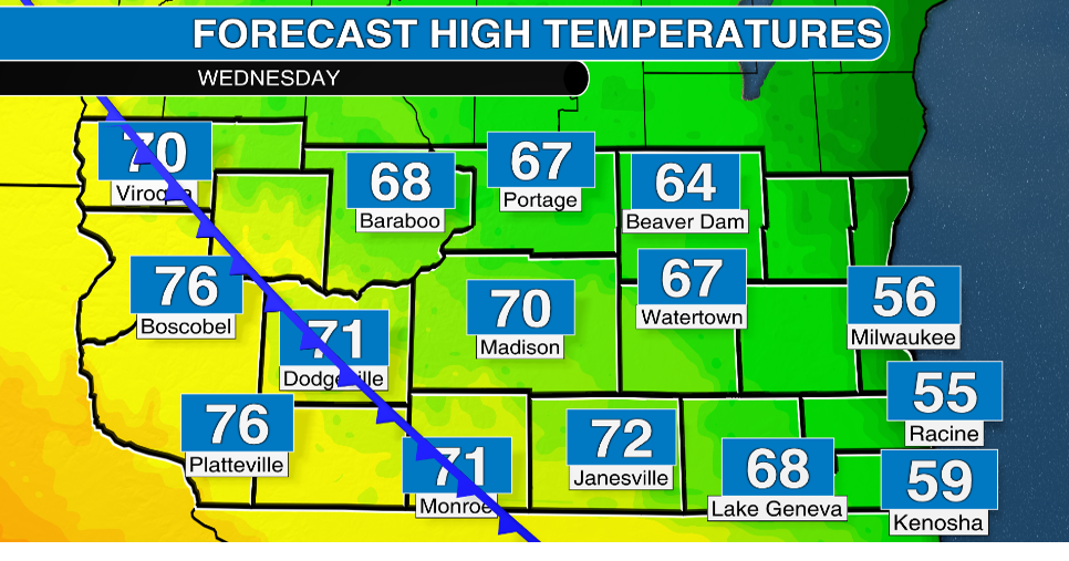 Much cooler temperatures across southern Wisconsin Wednesday