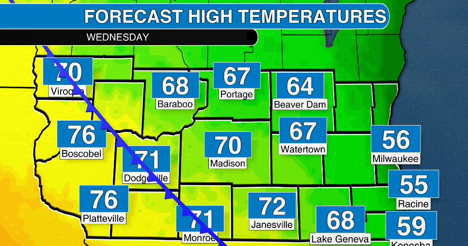 Much cooler temperatures across southern Wisconsin Wednesday