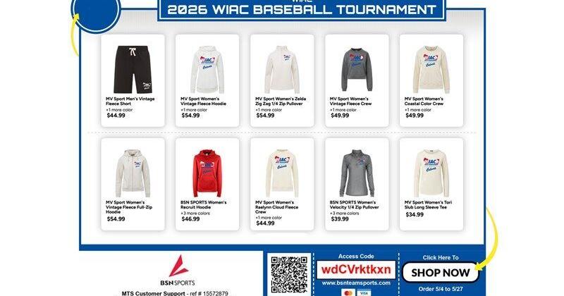 Purchase 2026 WIAC baseball tournament merchandise