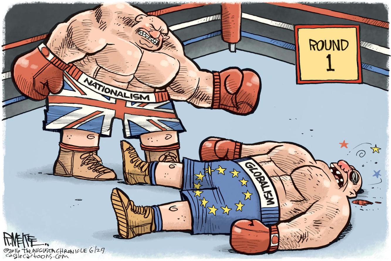 Nationalism wins Round 1 of bout with globalism, in Rick McKee's latest