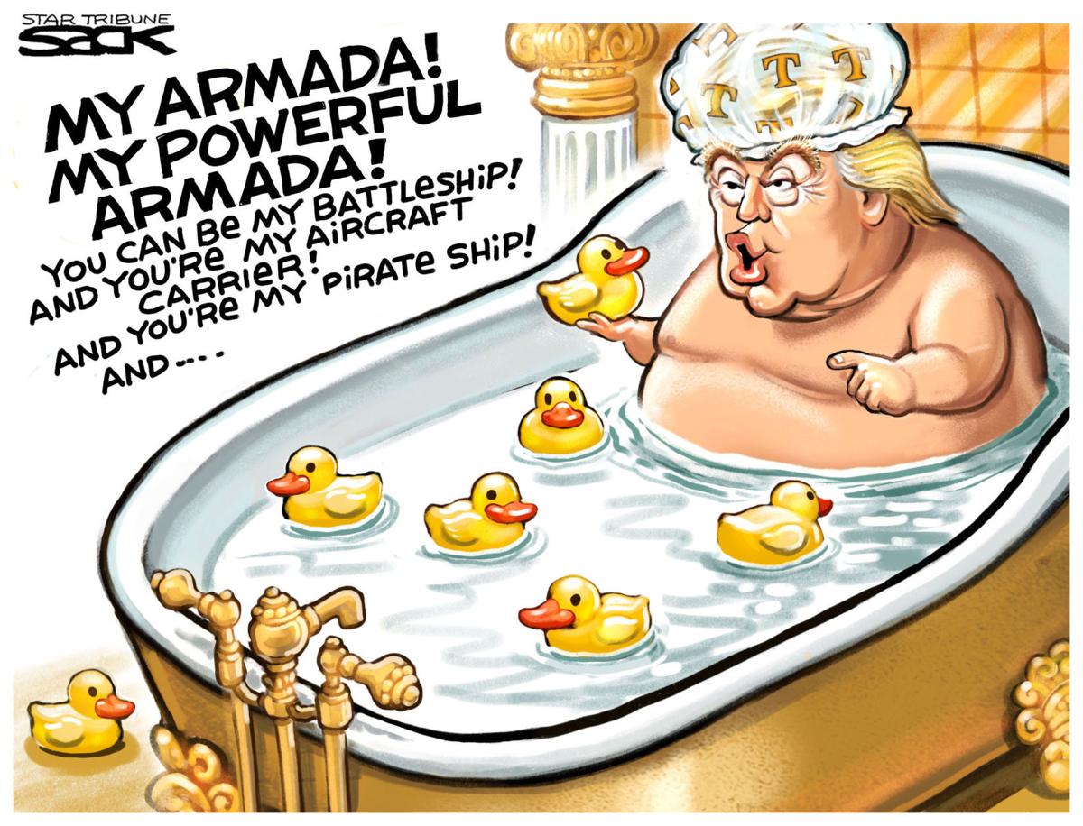 Trump plays with his armada, in Steve Sack's latest political cartoon