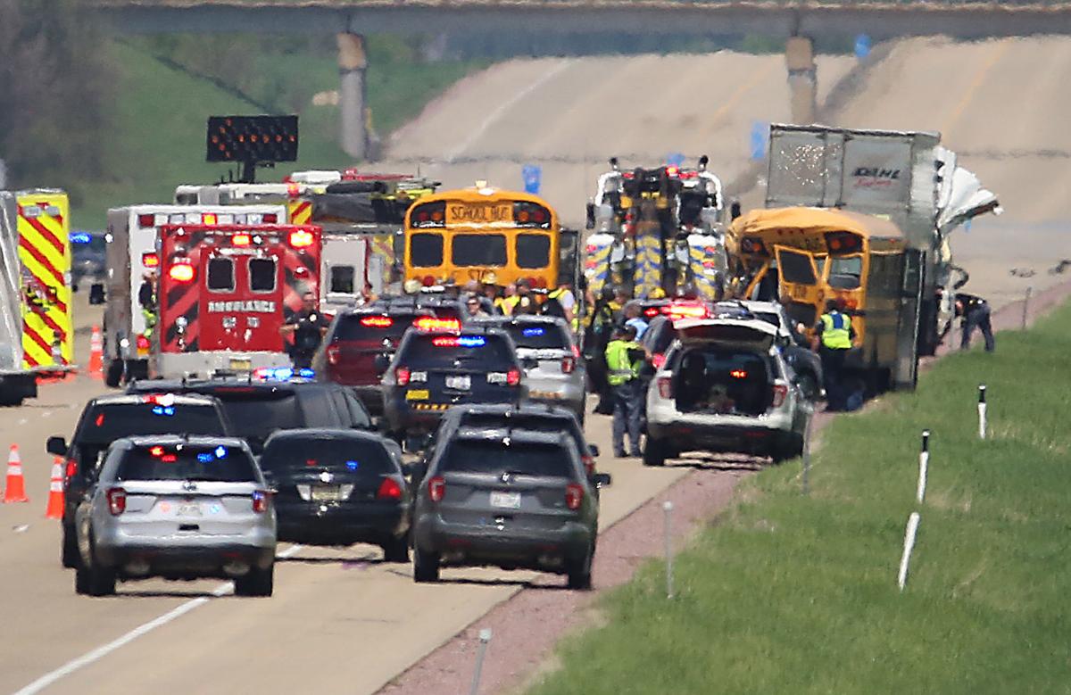 Semi truck and school bus crash