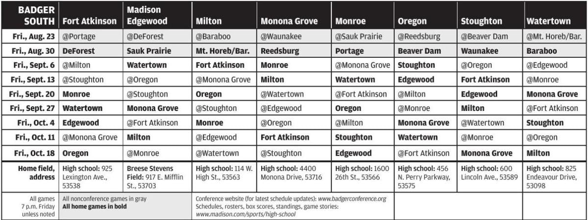 Prep Football Schedule 2019 Badger South Conference Madison Com
