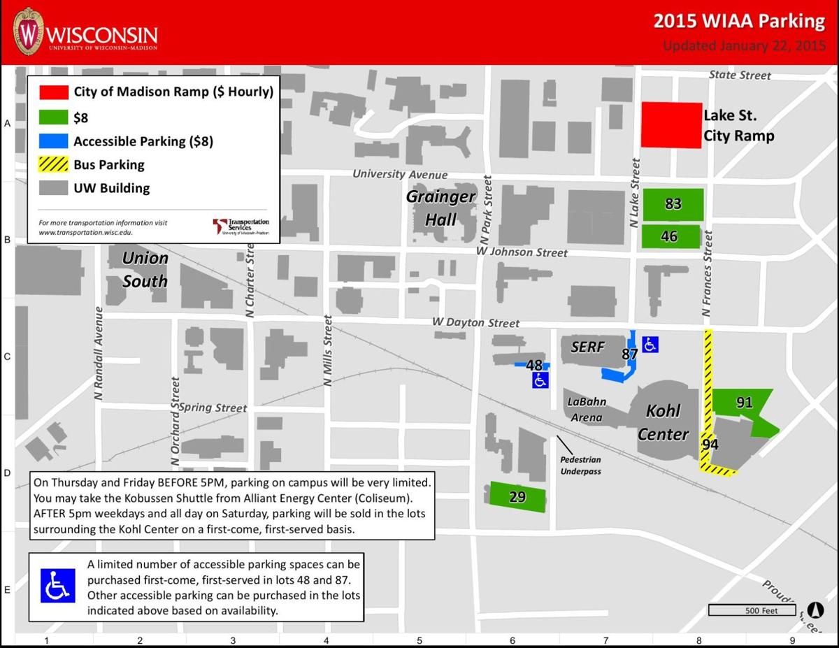 uw madison parking map Wiaa Section Fan Guide Map Of City Campus Parking Near The Kohl uw madison parking map