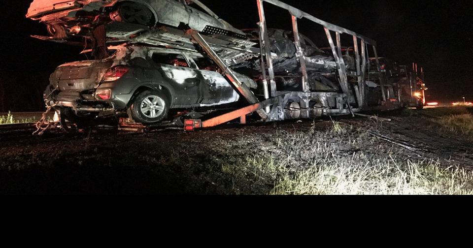 Car hauler, 6 cars go up in flames in Sauk County