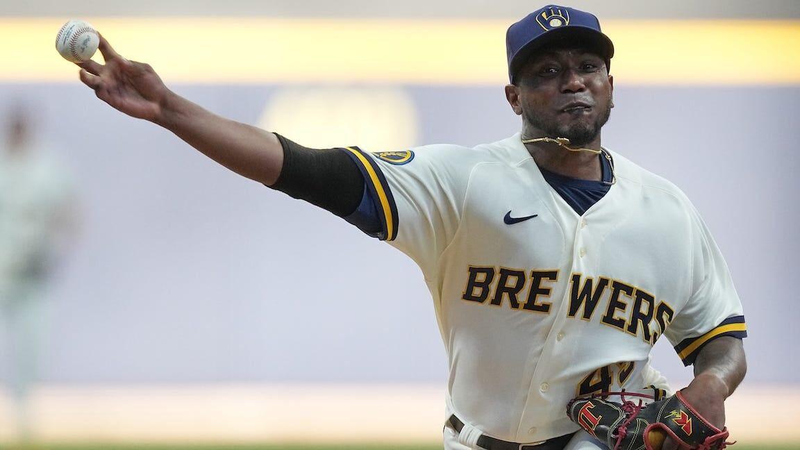 Julio Teheran of the Milwaukee Brewers pitches during the first