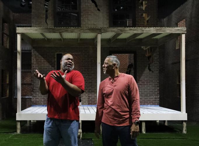 Actors Green and White rehearsing "Fences"