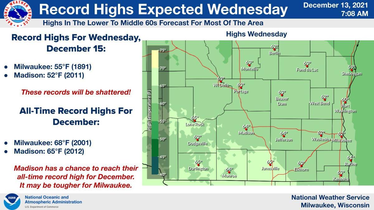 Record highs possible Wed by National Weather Service