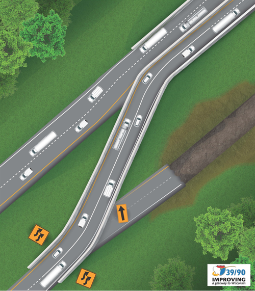 I 39-90 Project crossover traffic staging graphic