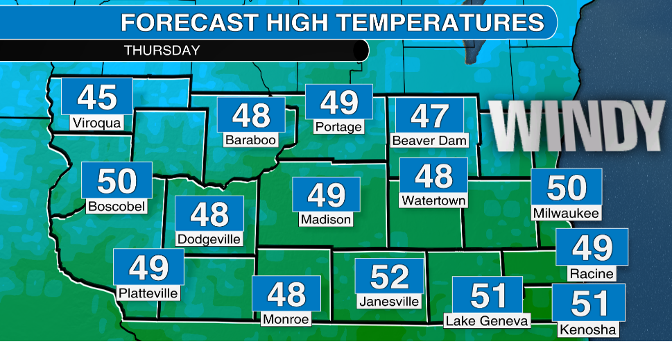 Chilly temperatures and windy in southern Wisconsin Thursday