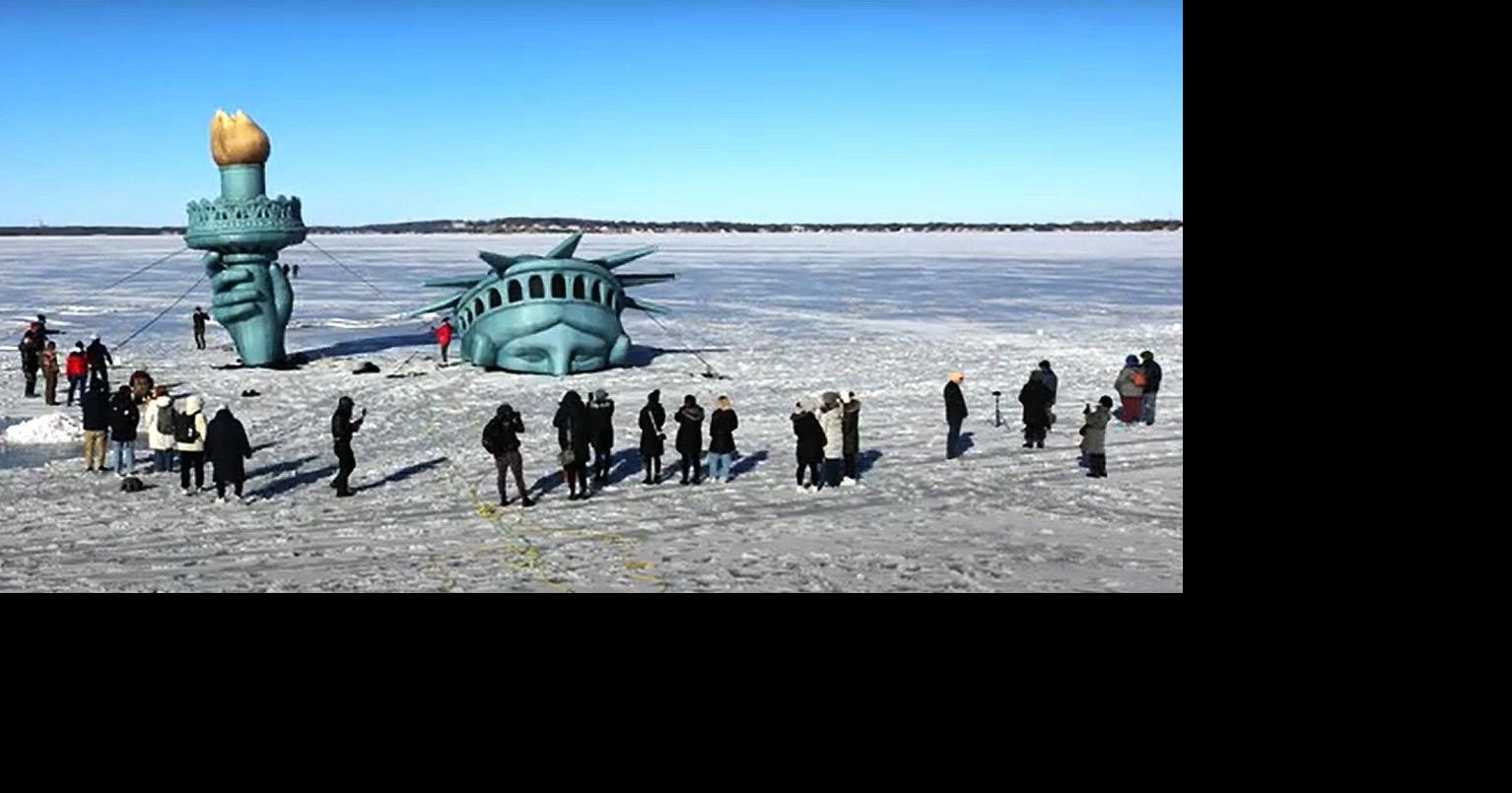Time lapse Statue of Liberty emerges from Lake Mendota