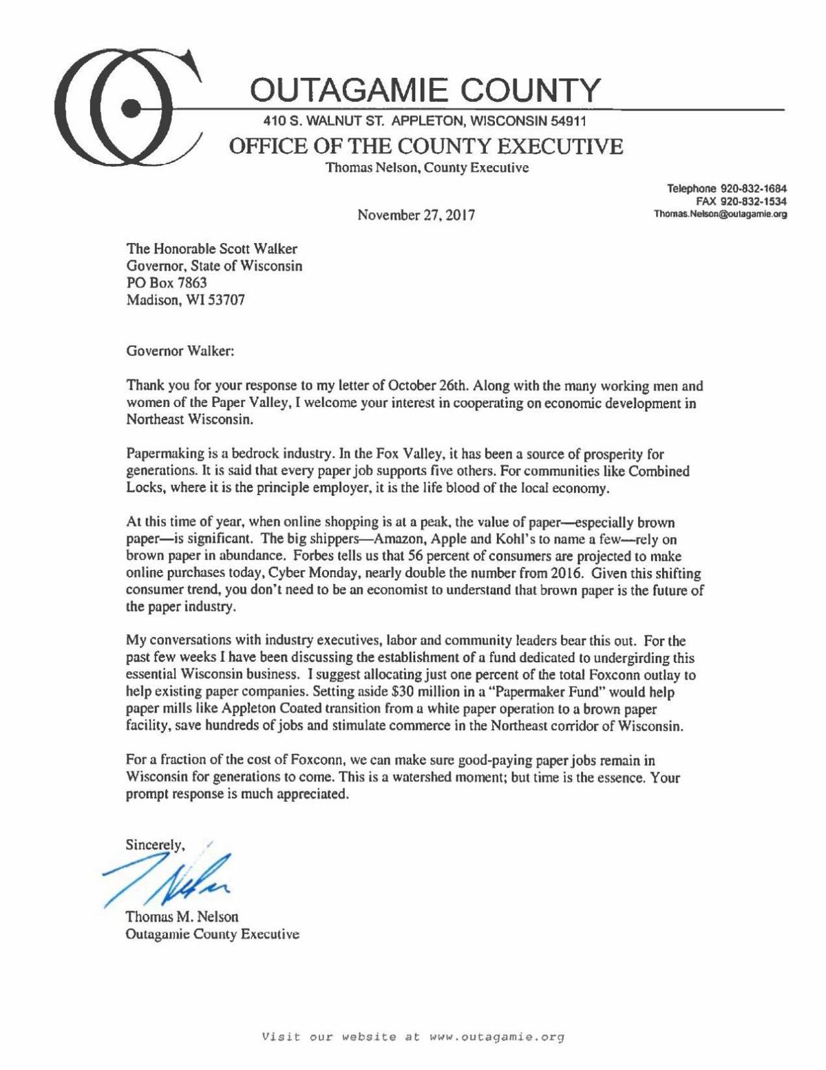 Tom Nelson Letter Nov 27 2017 Madison Com