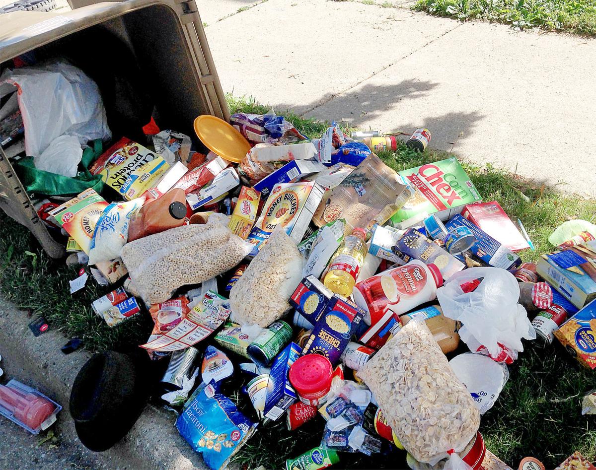 Garbage cart full of food