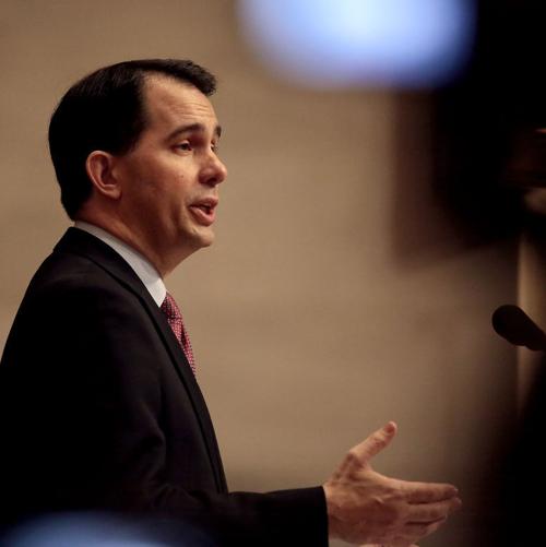Scott Walker delivers state budget dress, State Journal photo