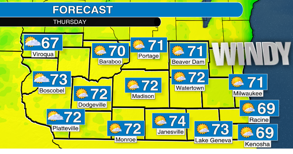 Warm and windy today, rain returns to southern Wisconsin for Friday