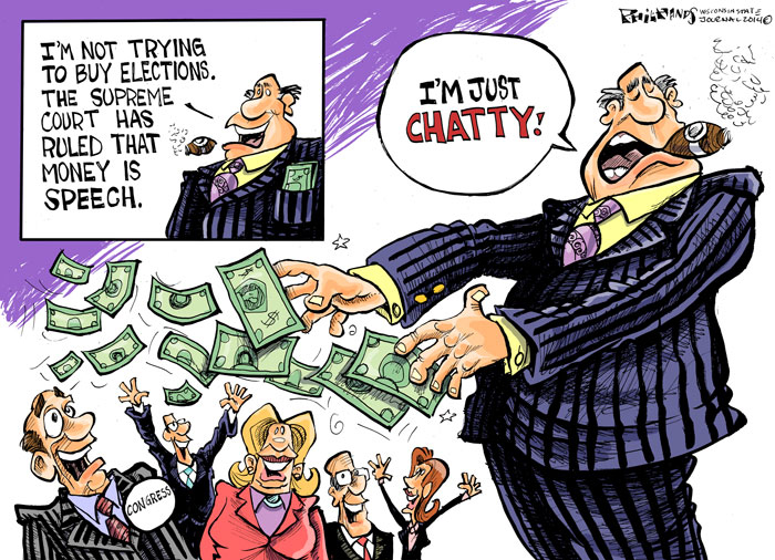 Hands Cartoon: Chatty rich guy buys elections