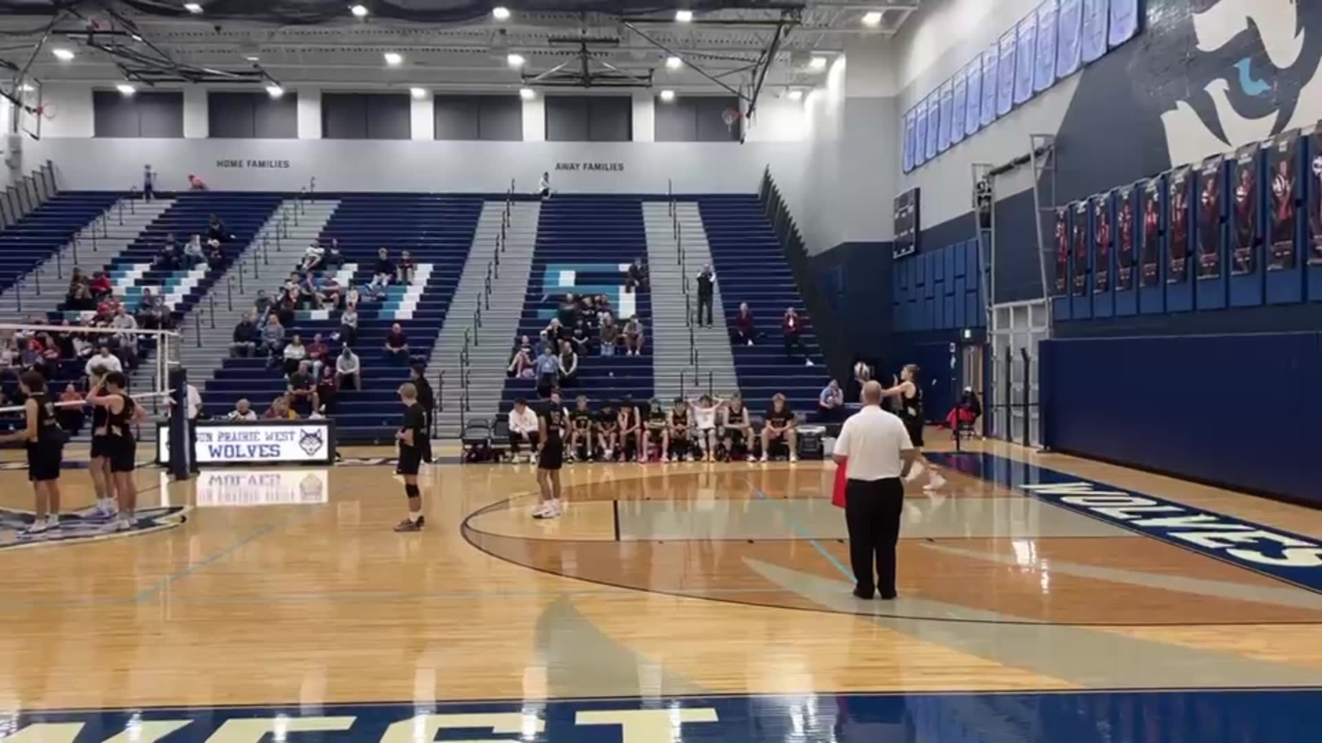 Sanjay Jagadeesh scores a point for the Sun Prairie United boys volleyball team