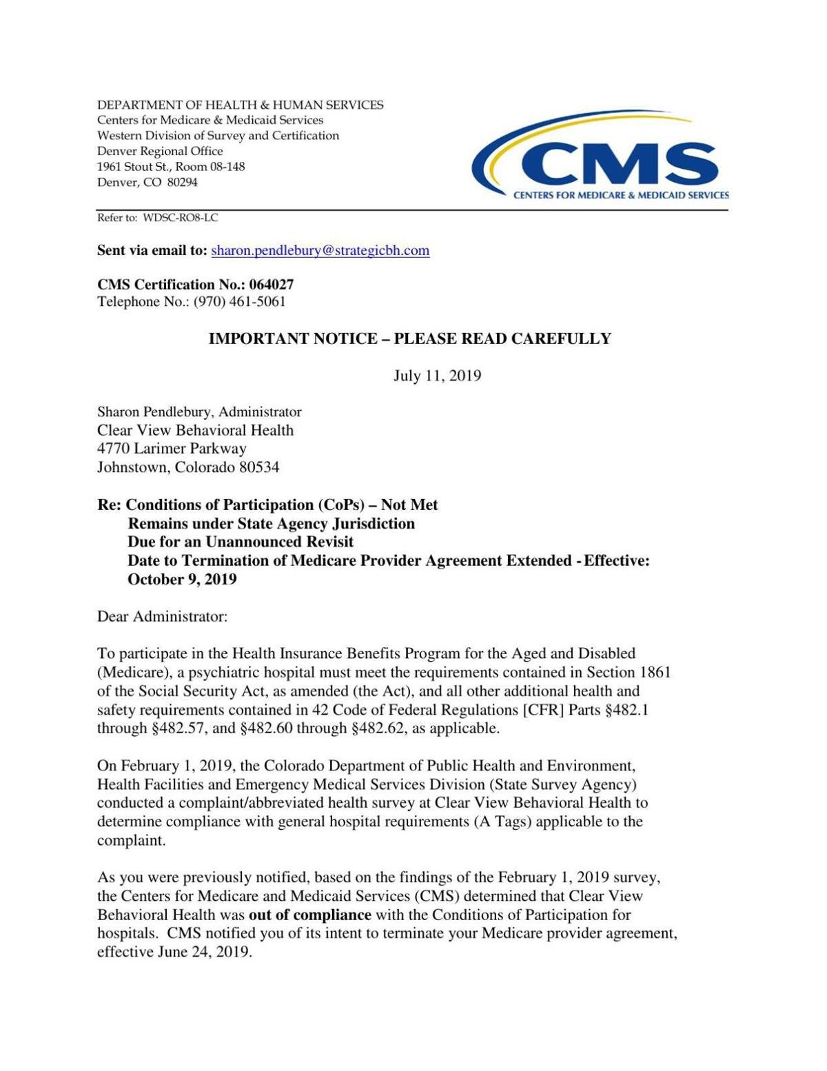 July 11 CMS letter to Clear View