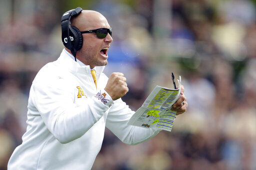 P.J. Fleck celebrates, AP file photo