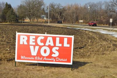 Campaign yard sign in Recall Vos effort targeting Robin Vos in Racine County
