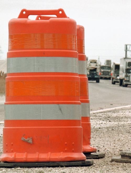 Road construction barrels, vertical generic file photo