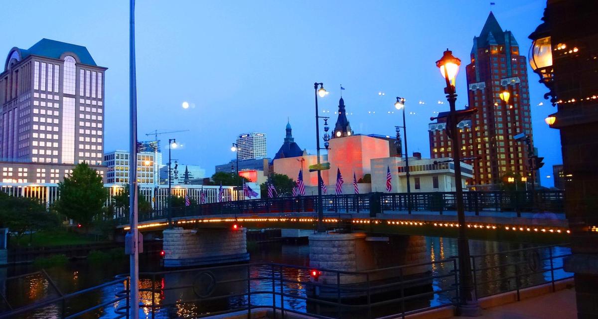 Downtown Milwaukee shines at night