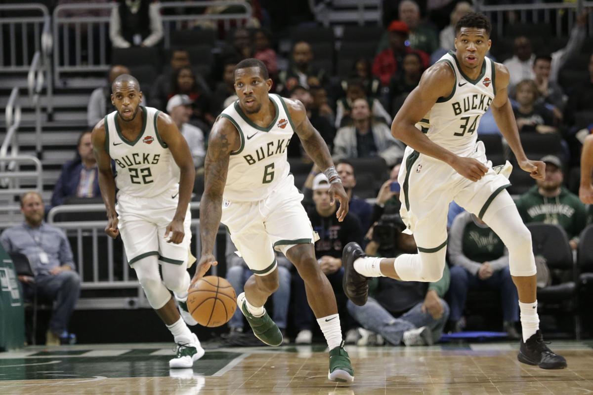 Khris Middleton, Eric Bledsoe, Giannis Antetokounmpo, AP photo