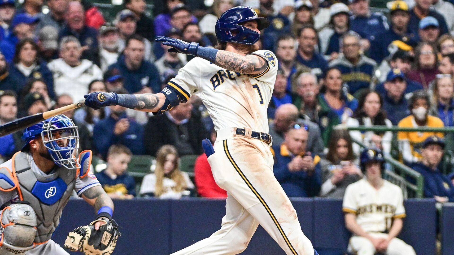 Milwaukee Brewers' Garrett Mitchell celebrates after hitting a home run  during the sixth inning of a baseball game against the New York Mets  Tuesday, April 4, 2023, in Milwaukee. (AP Photo/Morry Gash