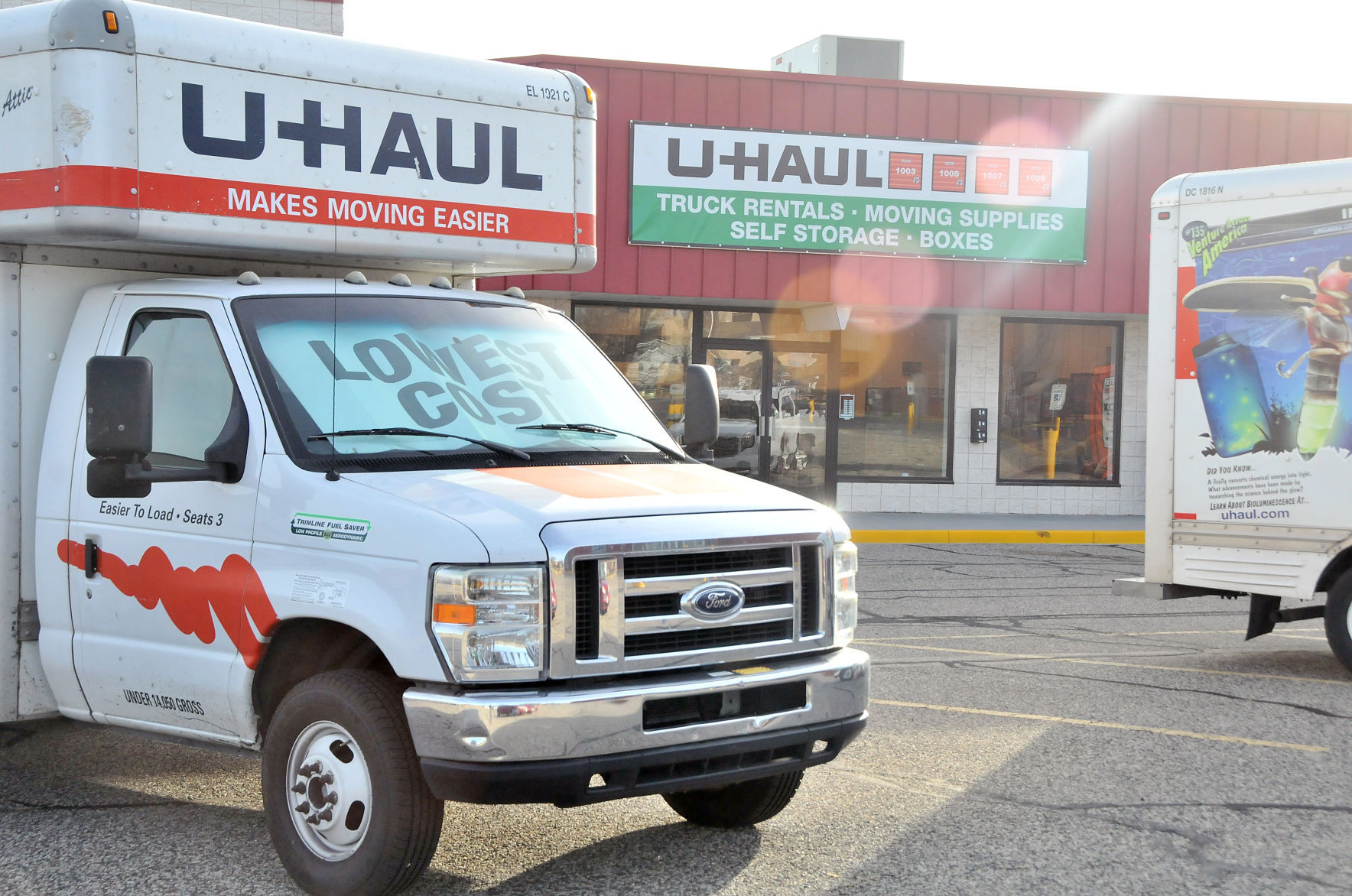 | West ... over Madison U-Haul takes Baraboo strip mall