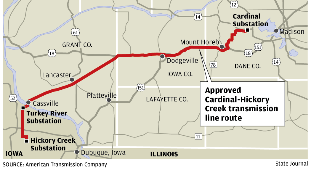 Approved CardinalHickory Creek transmission line route map