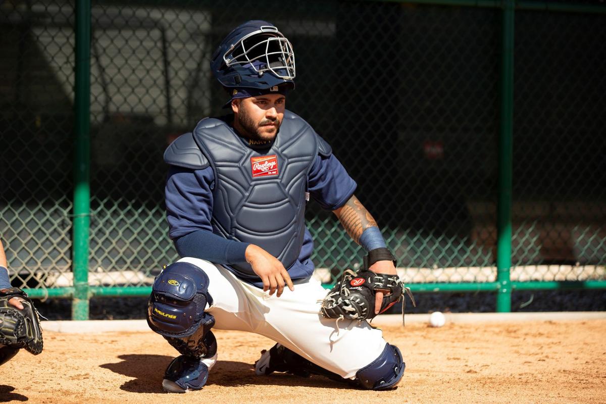 Milwaukee Brewers' Omar Narvaez (10) plays during a baseball game