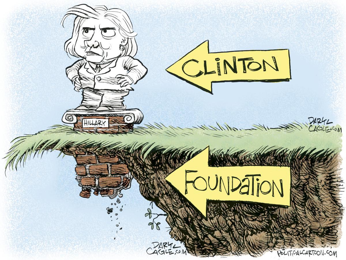 Clinton Foundation meets the cliff, in Daryl Cagle's latest cartoon