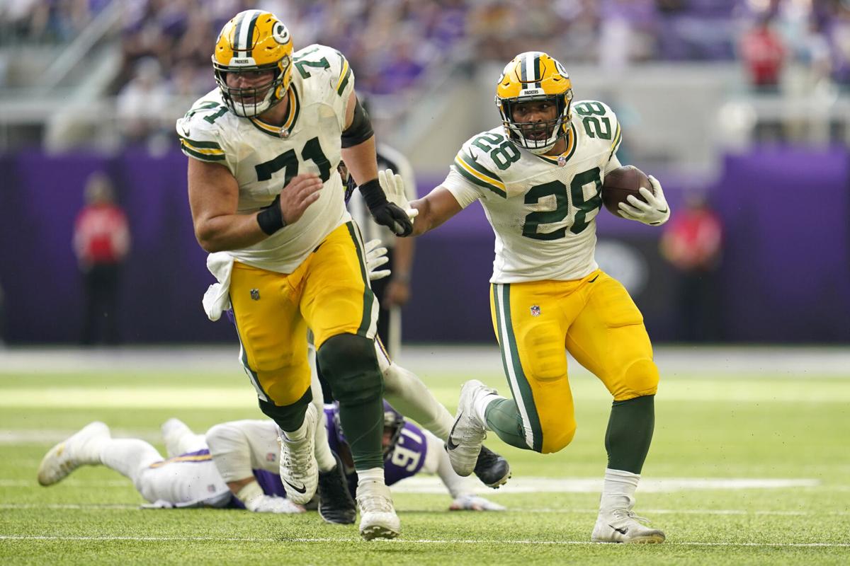 Green Bay Packers guard Royce Newman (70) lines up during the