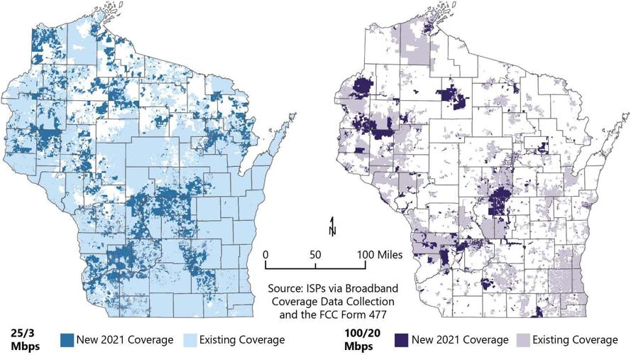 Wisconsin broadband access, 2020 to 2021