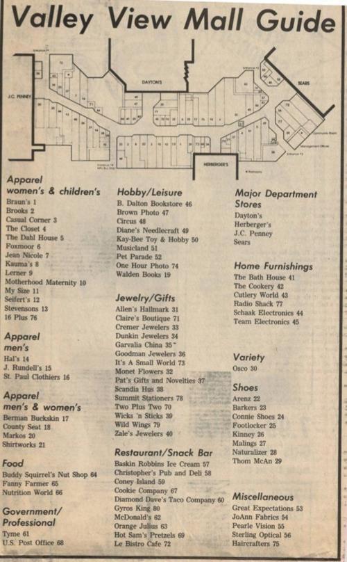 Valley View Mall 1985 List Of Stores Madison Com