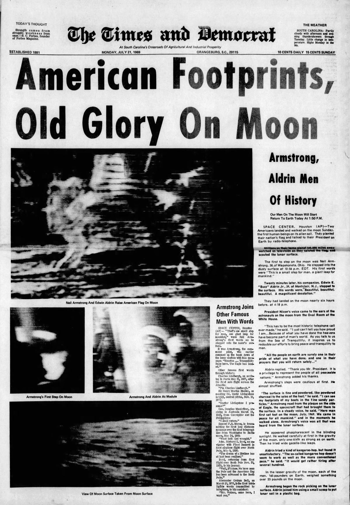 newspaper articles on the first man on the moon