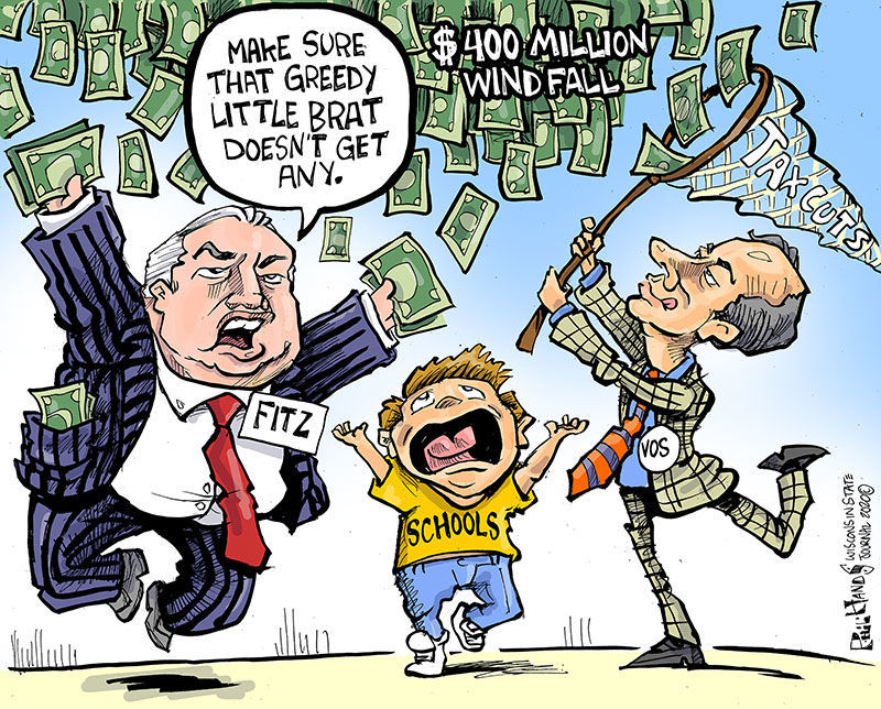 Hands On Wisconsin Vos And Fitz Steal Windfall From Schools Opinion Cartoon Madison Com